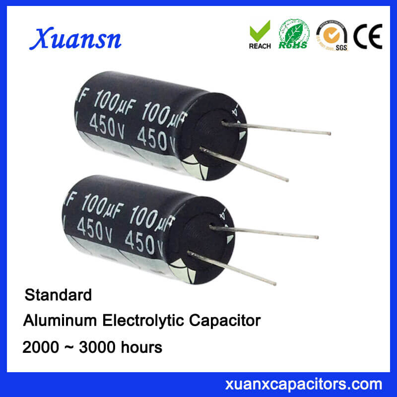Jameco Valuepro RA100/450-R Radial Capacitor 100 uF 450V 22 mm x 42.5 mm x 10.5 mm Size Pack of 3 85c 20% Tolerance 