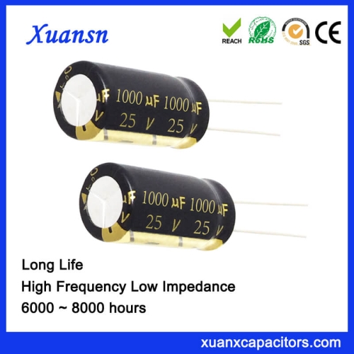 Long Life Radial Capacitor 1000UF 25V Aluminum Electrolytic Capacitor