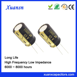 Long Life Low Voltage Radial 1000UF 63V Capacitor Electrolytic