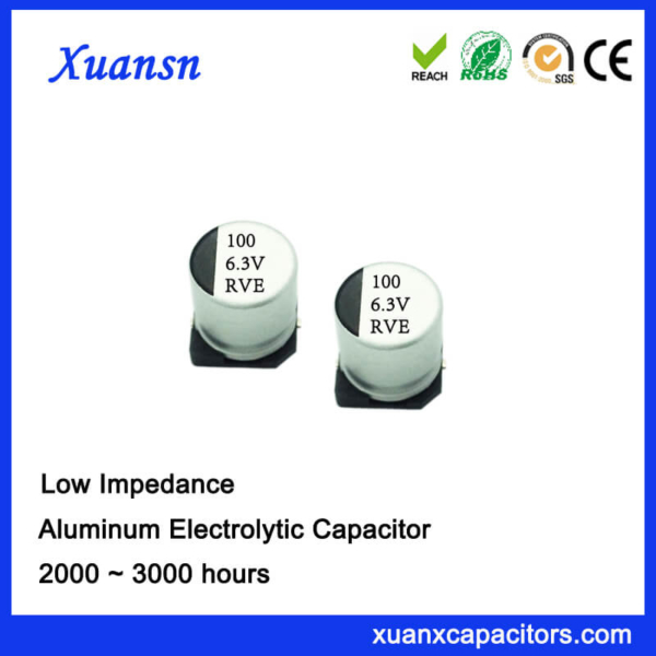 SMD Low Impedance 100UF 6.3V Aluminum Electrolytic Capacitor