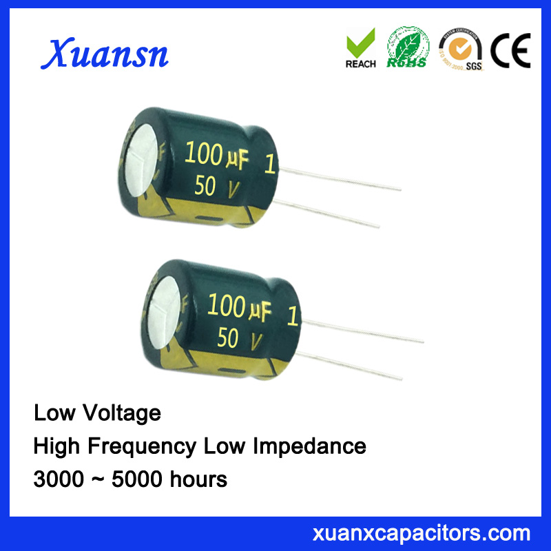 Low capacitor impedance 100uf50v 100uf 50v electrolytic capacitor