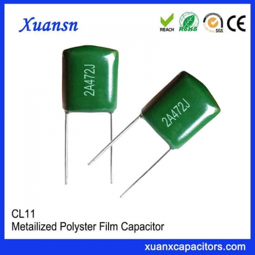 Straight plug CL11 polyester capacitor 472J100V