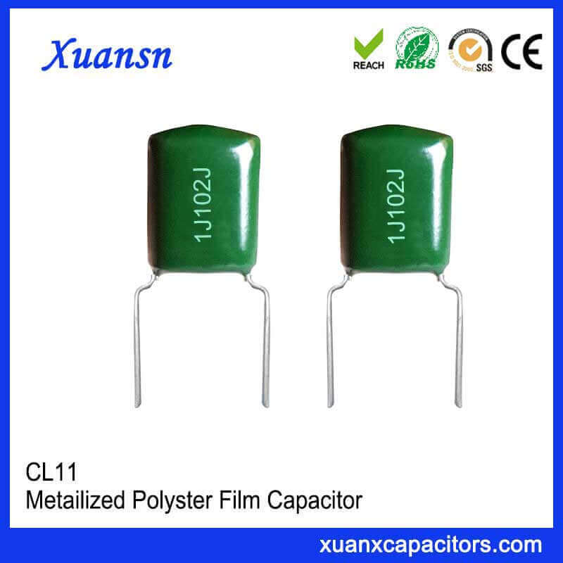 102J63V 63V plug-in green polyester film capacitor