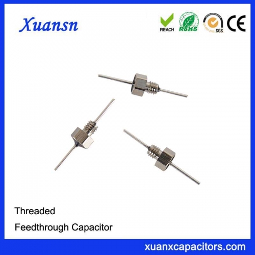 Threaded ceramic feedthrough capacitor