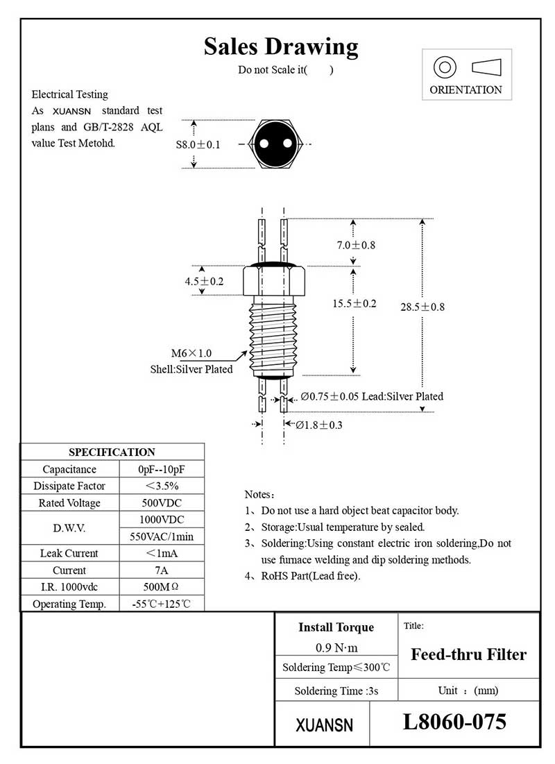 The self-inductance of high-quality threaded capacitors is much smaller than that of ordinary capacitors, so the self-resonant frequency is very high. Its structure is one (C type) or two capacitors (Pi type) composed of inner and outer electrodes and ceramics.