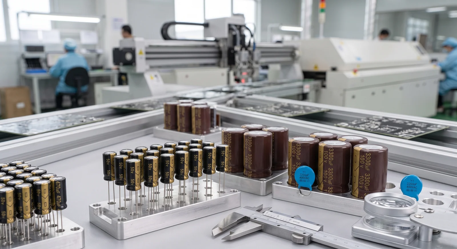 aluminum electrolytic capacitors soldered on power supply PCB