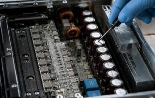 capacitors for ai server power supply - bulk aluminum electrolytic capacitors on an AI server PSU board