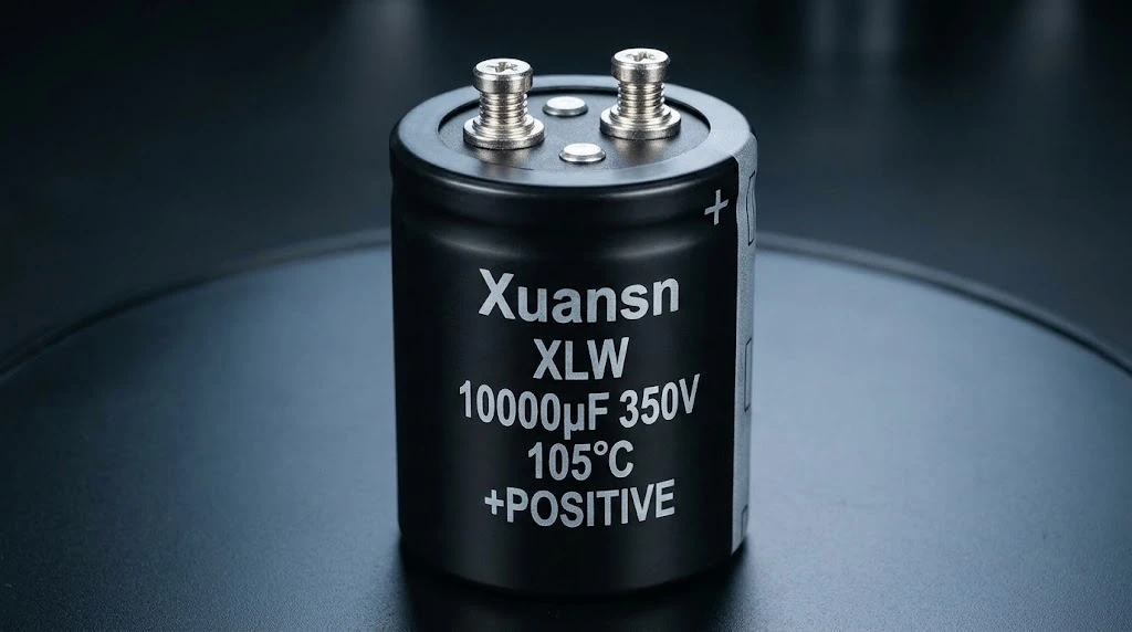Xuansn XLW screw terminal aluminum electrolytic capacitor, 10000 uF 350 V 105 C, used in the 800 V DC rectifier stage